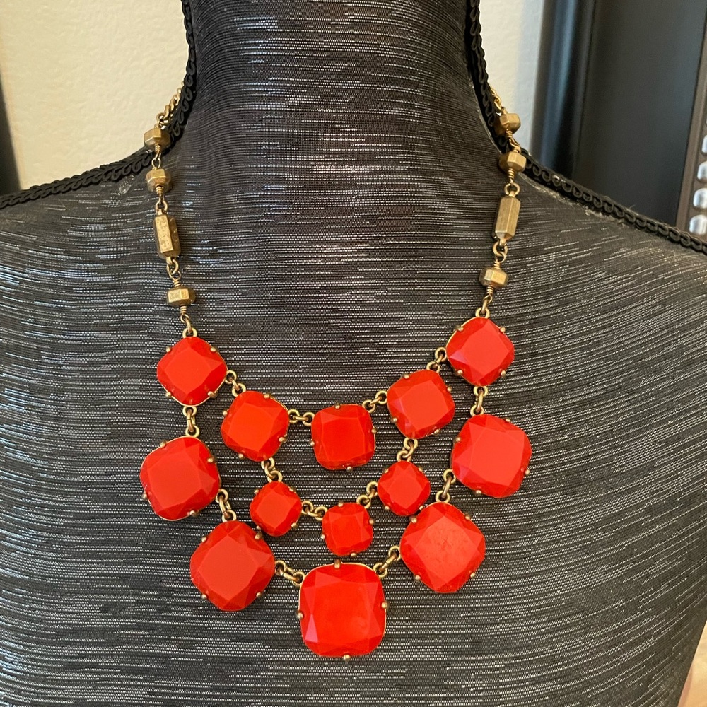 Stella and Dot gold tone & orange “Olivia” bib necklace
